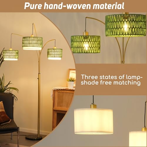 80'' Brushed Gold Rattan Arc Floor Lamp for Living Room (3 Count)