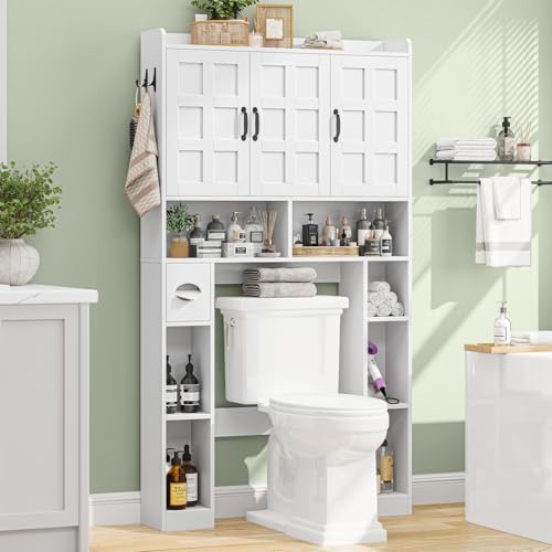 Farmhouse Over The Toilet Storage Cabinet with 3 Barn Doors