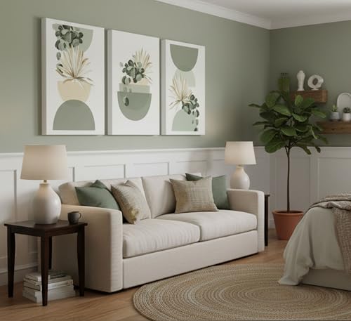 3 Pcs Neutral Abstract Sage Green Boho Canvas Wall Art 16x24in (3 Count)