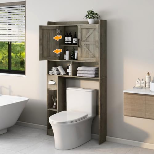 Over The Toilet Storage Cabinet with 2 Barn Doors