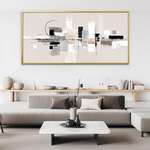 Large Gold Framed Wall Art For Living Room Painting Black White Wall Art Prints Minimalist Grey Brown Abstract Art Modern Canvas Art Wall Decor Picture For Bedroom Office Home Decor 29" × 58"