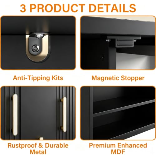 47“ Black Kitchen Pantry Cabinet with 3 Doors