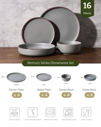 Mercury 16 Piece Stoneware Plates and Bowls