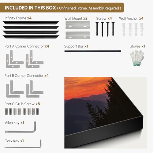 36"x72" Extra Large Framed Wall Art Scenic Sunset Over Mountain Range with Glowing Sky for Home Living Room Bedroom Decor