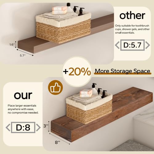 Floating Shelves 3 inch Thick for Wall Set of 2
