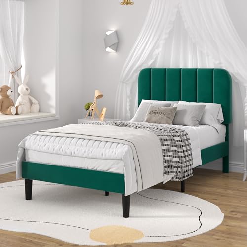 Twin Size Bed Frame with Upholstered Headboard
