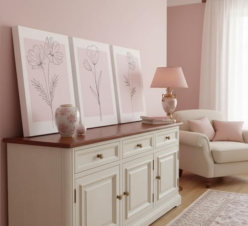 3 Pcs Minimalism Pink Floral Botanical Canvas Wall Art 12X16in (3 Count)