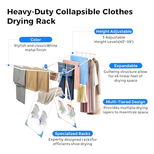 Foldable Gullwing Clothes Drying Rack Free Standing Indoor Outdoor Airer