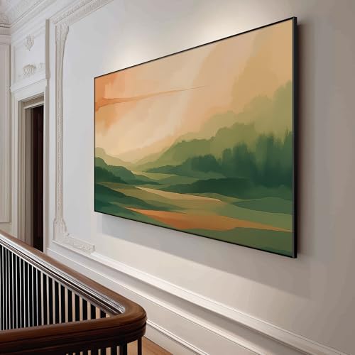 46"x72" Extra Large Framed Wall Art Serene Green Mountains Horizon Landscape Illustration for Home Living Room Bedroom Decor