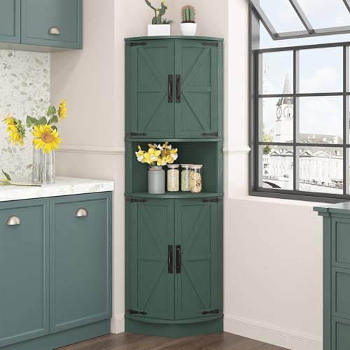 64.8" Tall Farmhouse Corner Cabinet with 4 Doors and 5 Storage Shelves