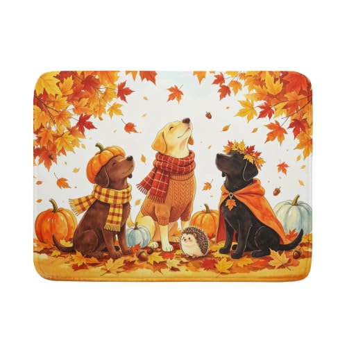 Fall Dish Drying Mat for Kitchen Counter Pumpkin Cute Dog Autumn Festival Super Absorbent Reversible Microfiber Kitchen Countertop Protector Dishes Pad Large 18x24 inch