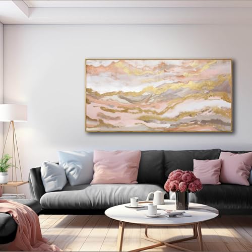 Canvas Wall Art Gold Living Room Decor Pink Canvas Art Room Decor for Teen Girls Home Decor Abstract Paintings for Bedroom Office Kitchen 24"x 48"