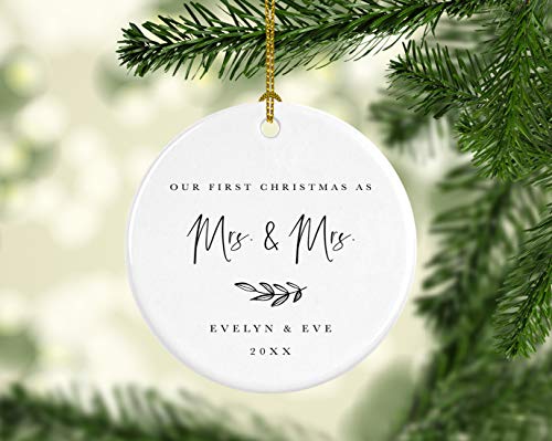 Personalized Lesbian Couple Wedding Round Ceramic Porcelain Christmas Engagement Keepsake Collectible Gift