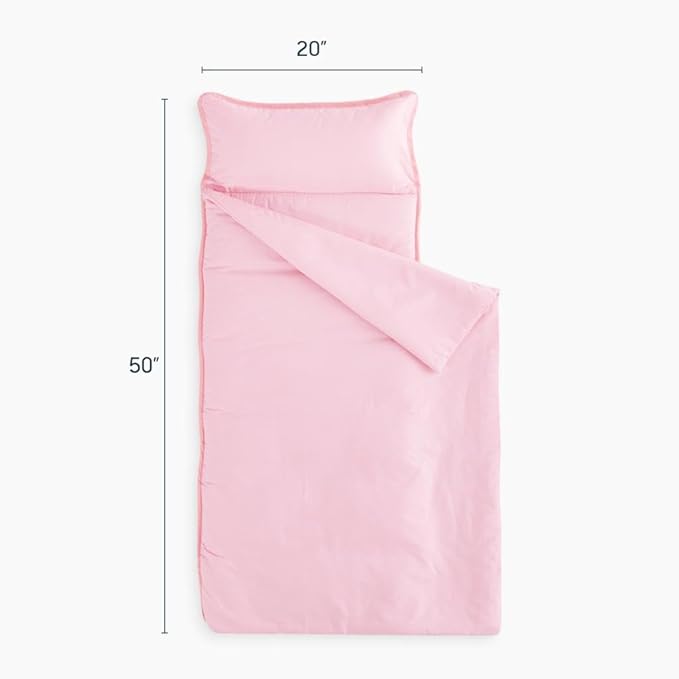 Wake In Cloud - Toddler Nap Mat with Pillow and Blanket, for Kids Boys Girls in Kindergarten Daycare Preschool Pre K, Roll Up Sleeping Bag, Solid Color, Pink, Standard