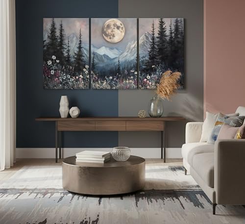 3Pcs Full Moon Forest Canvas Wall Art 12x16in (3 Count)