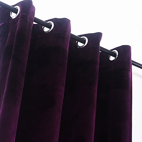 Luxury Velvet Blackout Curtains Panels with Grommet Draperies Eyelet 52Wx72L Inch Purple