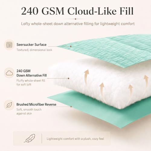 Full Size Comforter Set 7 Pieces Mint Green Seersucker Bed in a Bag