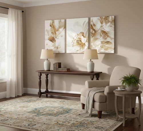 3 Pcs Modern White Gold Floral Leaves Canvas Wall Art 12x16in (3 Count)
