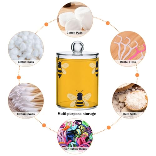 2 Pack Qtip Holder Organizer Dispenser Bees Yellow Pattern Bathroom Storage Canister Cotton Ball Holder Container for Cotton Pads (2 Count)