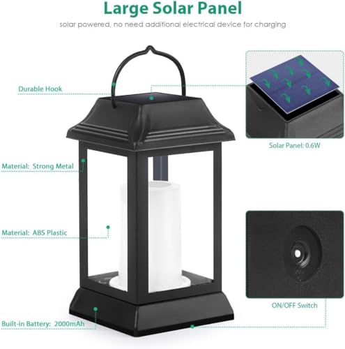 Flickering Flame Solar Lights Outdoor Metal Hanging Lantern (2 Count)