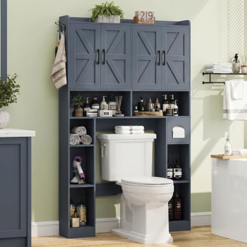 Farmhouse Over The Toilet Storage Cabinet with 4 Barn Doors