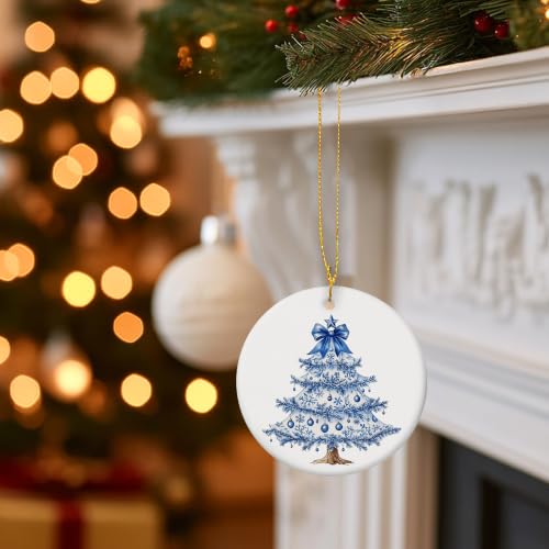 Blue Chinoiserie Snowflake Christmas Tree Ceramic Ornament