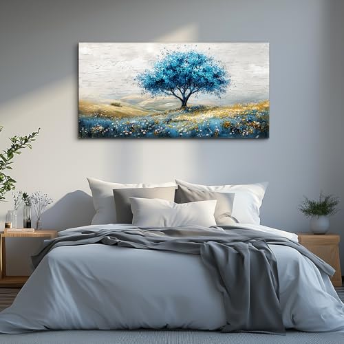 Large Canvas Wall Decoration For Living Room Wall Art For Bedroom Blue Tree Landscape Wall Paintings Office Decoration Farmhouse Mural Artwork Room Home Decor Posters Aesthetics 30x60 In