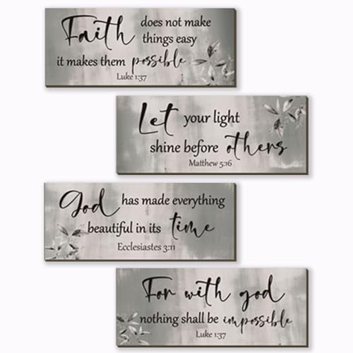 4 Pieces Black Silver Bathroom Decor Bible Verses Wall Art Wooden Abstract Office Christian Wall Sign Religious Art for Women Office Home Bedroom Living Room (4 Count)