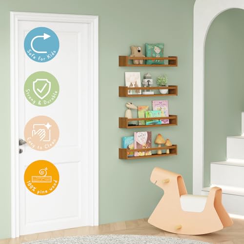 24 Inch Wooden Floating Nursery Book Shelves for Wall (4 Count)