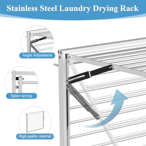 2 Pcs Wall Mount Clothes Drying Rack 26 X 31.5 Laundry Room Organizer Laundry Drying Rack Foldable Stainless Steel Drying Rack Clothing Space Saver Laundry Rack for Hanging Clothes Sock Towel (2 Count)