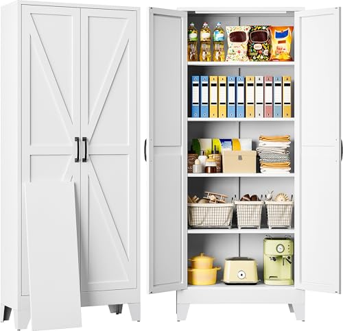 Wide & Deep Pantry Storage Cabinet with 2 Doors and 5 Shelves