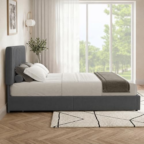 Full Size Upholstered Bed Frame with 4 Drawers and Headboard