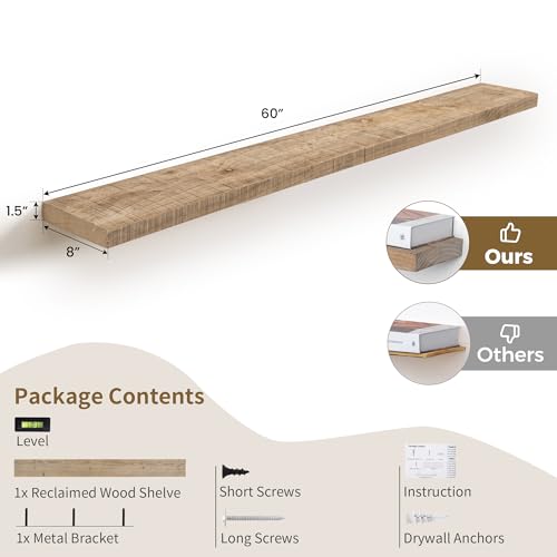 60 Inch Long Wood Floating Shelf