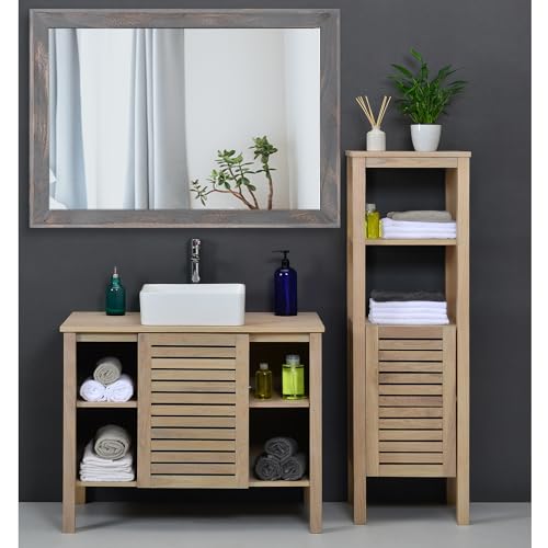 Wooden Mirror Rectangle Rustic Mirrors for Wall Decorative for Bedroom Bathroom Living Room Entryway Hanging Home Decor 28"x20"