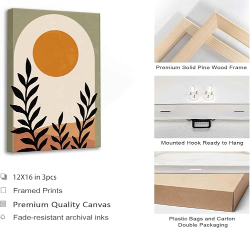 3 Pcs Mid Century Modern Boho Sun Canvas Wall Art 16x24in (3 Count)