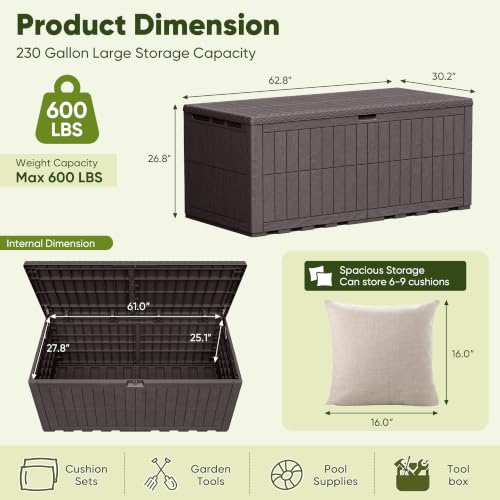 230 Gallon Deck Box Resin Outdoor Storage Box Waterproof