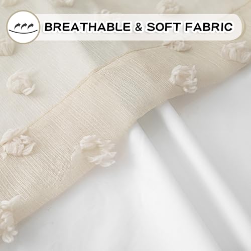 100% Blackout Curtains for Nursery Thermal Insulated Beige Pom Pom Curtain 72 Inch Length for Girls Bedroom 2 Panels Grommet White Sheer Drapes for Kitchen Dining Room Door (2 Count)