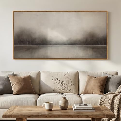 Large Framed Neutal Abstract Landscape Wall Art for Living Room