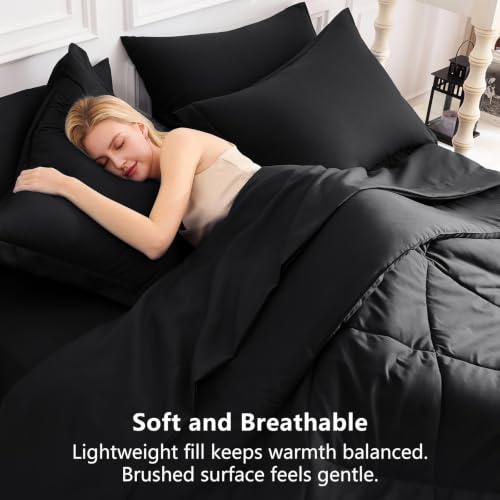 Twin XL Comforter Set with Sheets Black