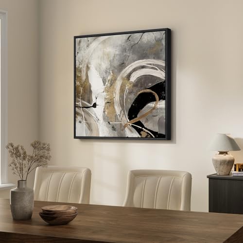 Framed Neutral Gray Black Abstract Wall Art Decor for Living Room