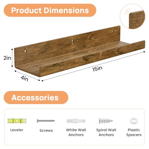 4 Pcs 15" Acrylic Shelves for Wall Decor and Display (4 Count)