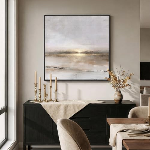 Framed Gray Black Gold Abstract Landscape Canvas Wall Art Decor