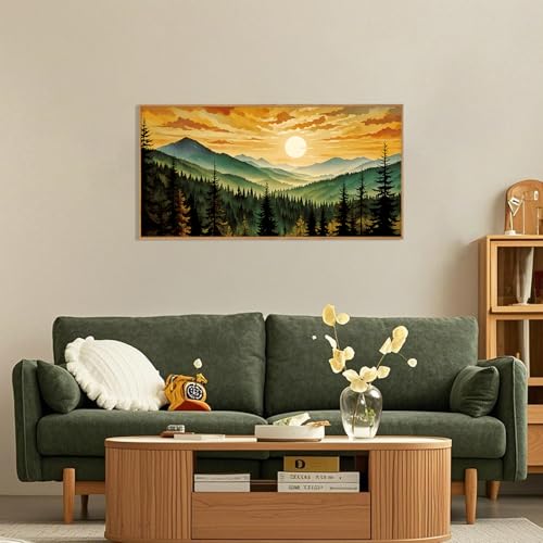 Large Boho Sunset Mountain Framed Canvas Wall Art