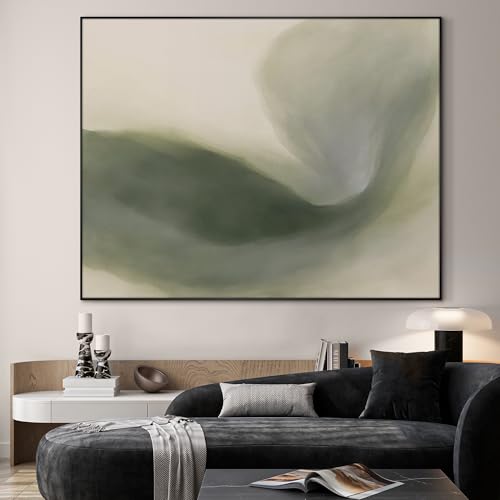 36"x46" Extra Large Framed Wall Art Abstract Green Swirl Soft Fluid Modern Illustration for Home Living Room Bedroom Decor