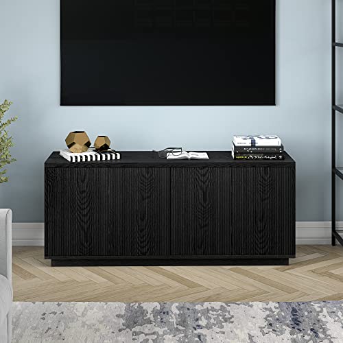 Fluted TV Stand for TVs up to 65" with 2 Concealed Ribbed Storage Cabinets and Adjustable Shelves for Living Room