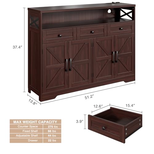 52" L Modern Farmhouse Sideboard Buffet Cabinet