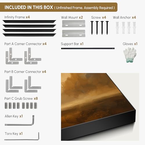 36"x72" Extra Large Framed Wall Art Golden Horizon Abstract Landscape Warm Brown and Amber Sky Illustration for Home Living Room Bedroom Decor