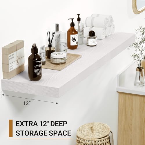 55 Inch White Floating Shelves 12 Deep (2 Count)