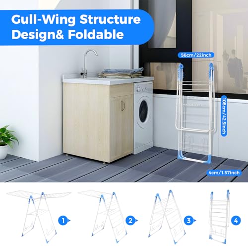 Foldable Gullwing Clothes Drying Rack Free Standing Indoor Outdoor Airer