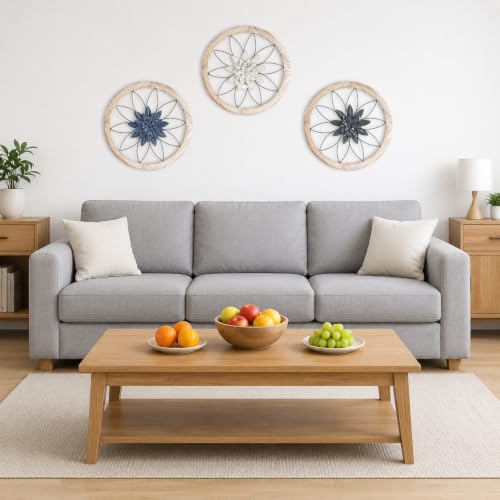 3 Piece Round Farmhouse Wall Decor with 6 Piece Interchangeable Flowers 15.75'' Medallion Wood & Metal Rustic Wall Art for Living Room Bedroom Kitchen Bathroom Dining Room Home Decorations
